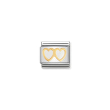 Load image into Gallery viewer, COMPOSABLE CLASSIC LINK 030207/08 WHITE DOUBLE HEART IN 18K GOLD &amp; ENAMEL
