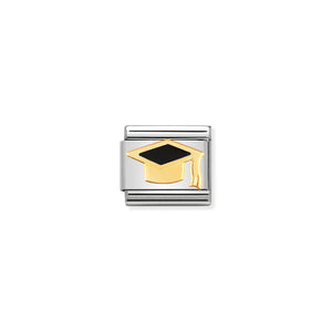 COMPOSABLE CLASSIC LINK 030223/08 BLACK GRADUATION HAT IN 18K GOLD AND ENAMEL