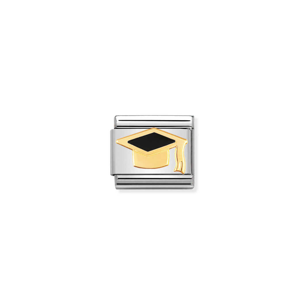 COMPOSABLE CLASSIC LINK 030223/08 BLACK GRADUATION HAT IN 18K GOLD AND ENAMEL