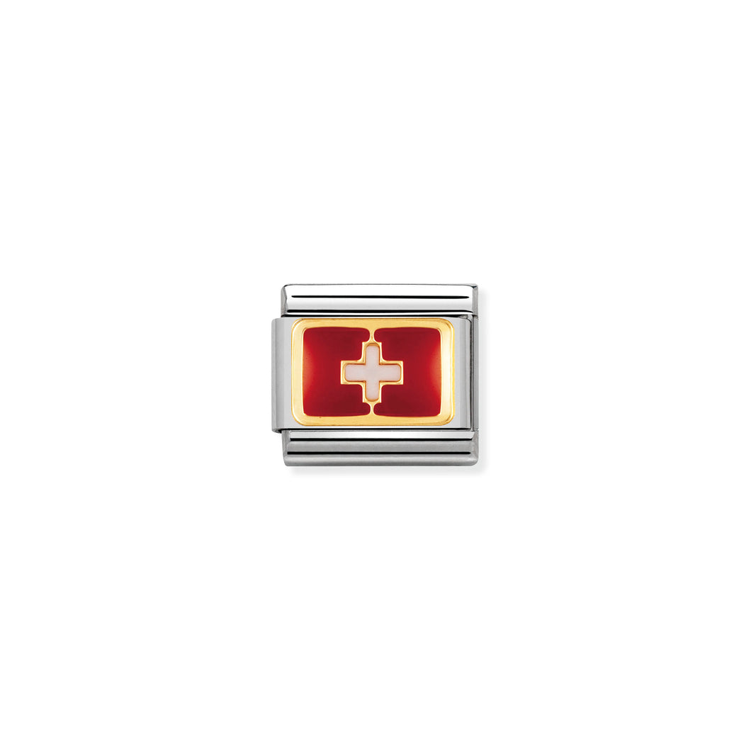 COMPOSABLE CLASSIC LINK 030234/09 SWITZERLAND FLAG IN 18K GOLD AND ENAMEL