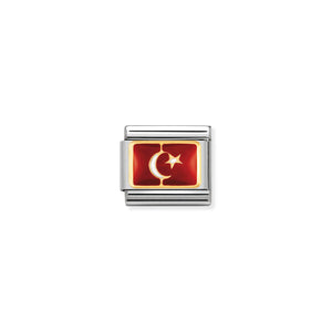 COMPOSABLE CLASSIC LINK 030234/20 TURKEY FLAG IN 18K GOLD AND ENAMEL