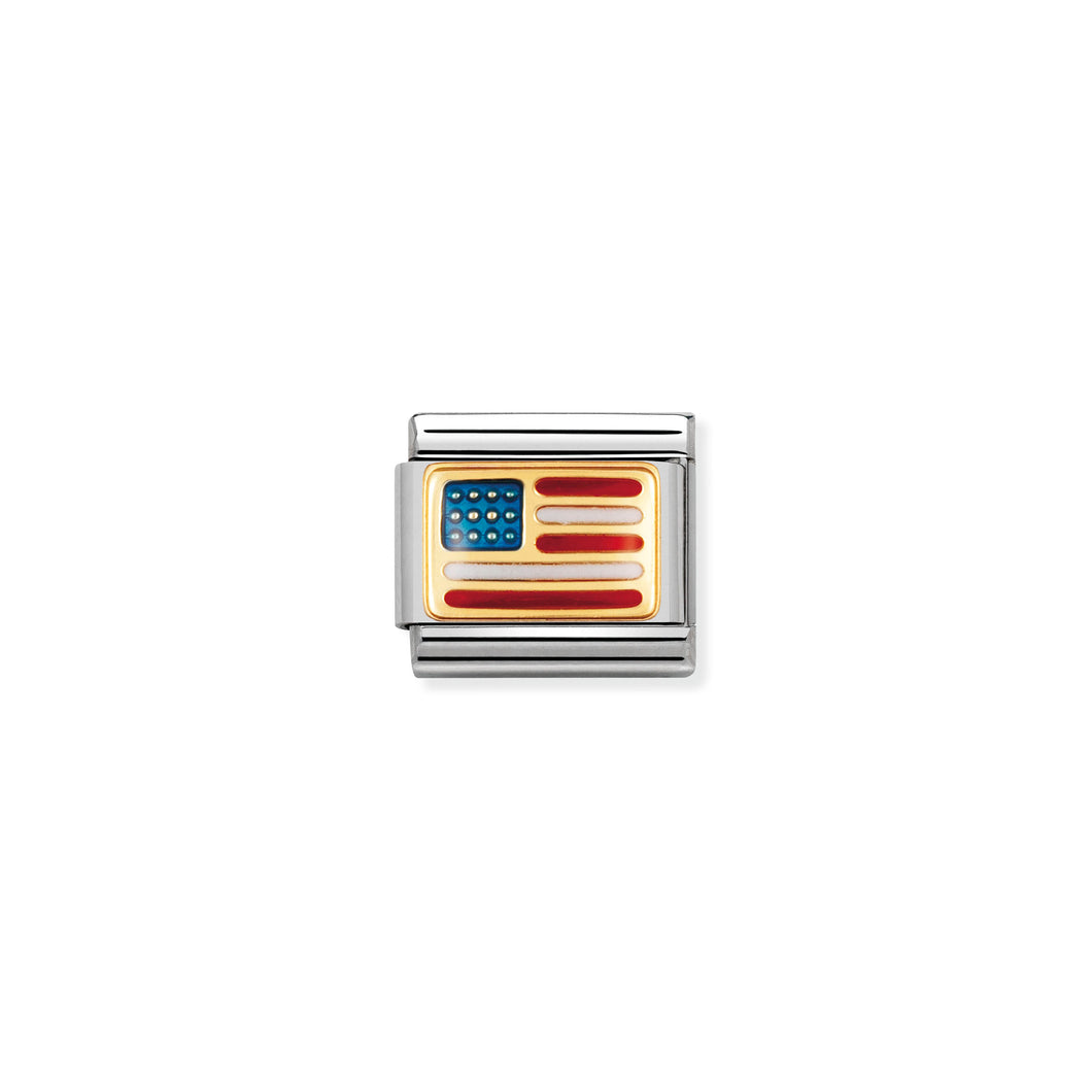 COMPOSABLE CLASSIC LINK 030235/04 USA FLAG IN 18K GOLD AND ENAMEL