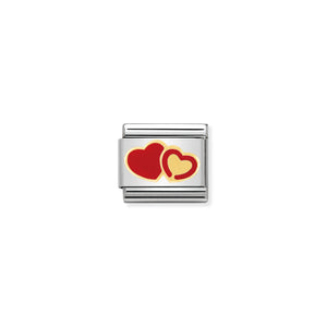 COMPOSABLE CLASSIC LINK 030253/29 RED AND GOLD HEARTS IN 18K GOLD AND ENAMEL