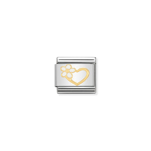 COMPOSABLE CLASSIC LINK 030253/40 HEART WITH WHITE FLOWER IN 18K GOLD AND ENAMEL