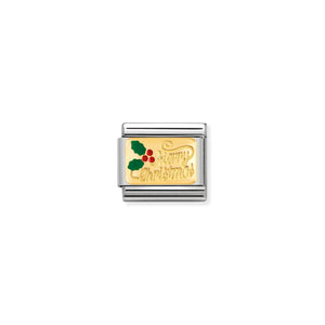 COMPOSABLE CLASSIC LINK 030282/17 MERRY CHRISTMAS 18K GOLD AND ENAMEL