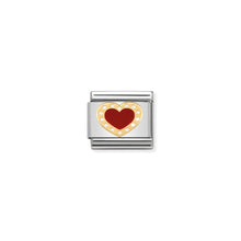 Load image into Gallery viewer, COMPOSABLE CLASSIC LINK 030283/04 RED HEART WITH WHITE DOTS 18K GOLD AND ENAMEL
