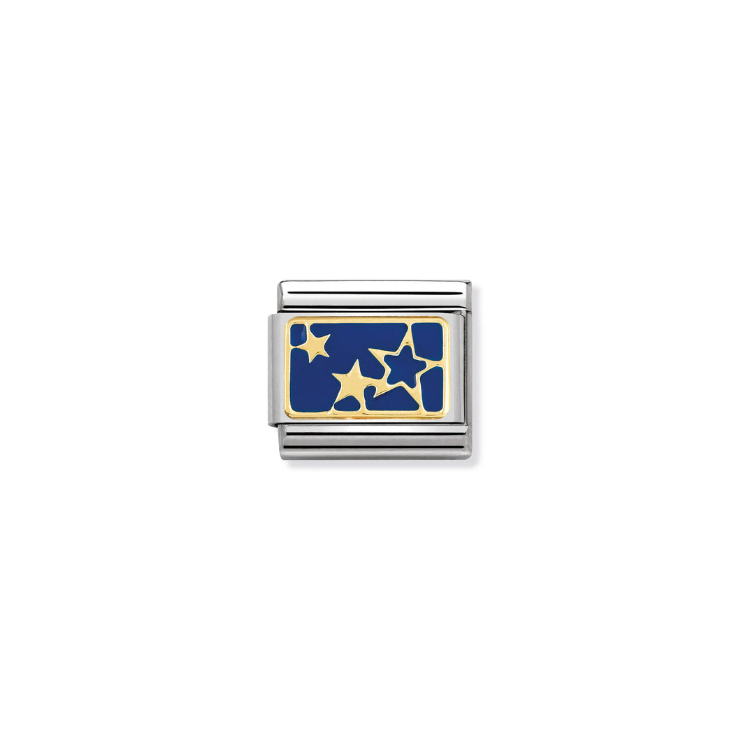 COMPOSABLE CLASSIC LINK 030284/44 STARS ON BLUE PLATE 18K GOLD AND ENAMEL
