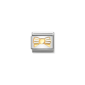 COMPOSABLE CLASSIC LINK 030285/45 WHITE STRIPE BOW IN 18K GOLD AND ENAMEL