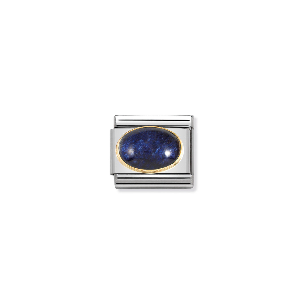 COMPOSABLE CLASSIC LINK 030516/04 AGATE DRUSY MIDNIGHT BLUE OVAL IN 18K GOLD