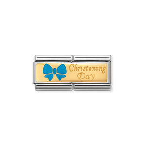 COMPOSABLE CLASSIC DOUBLE LINK 030720/05 BLUE CHRISTENING DAY IN 18K GOLD & ENAMEL