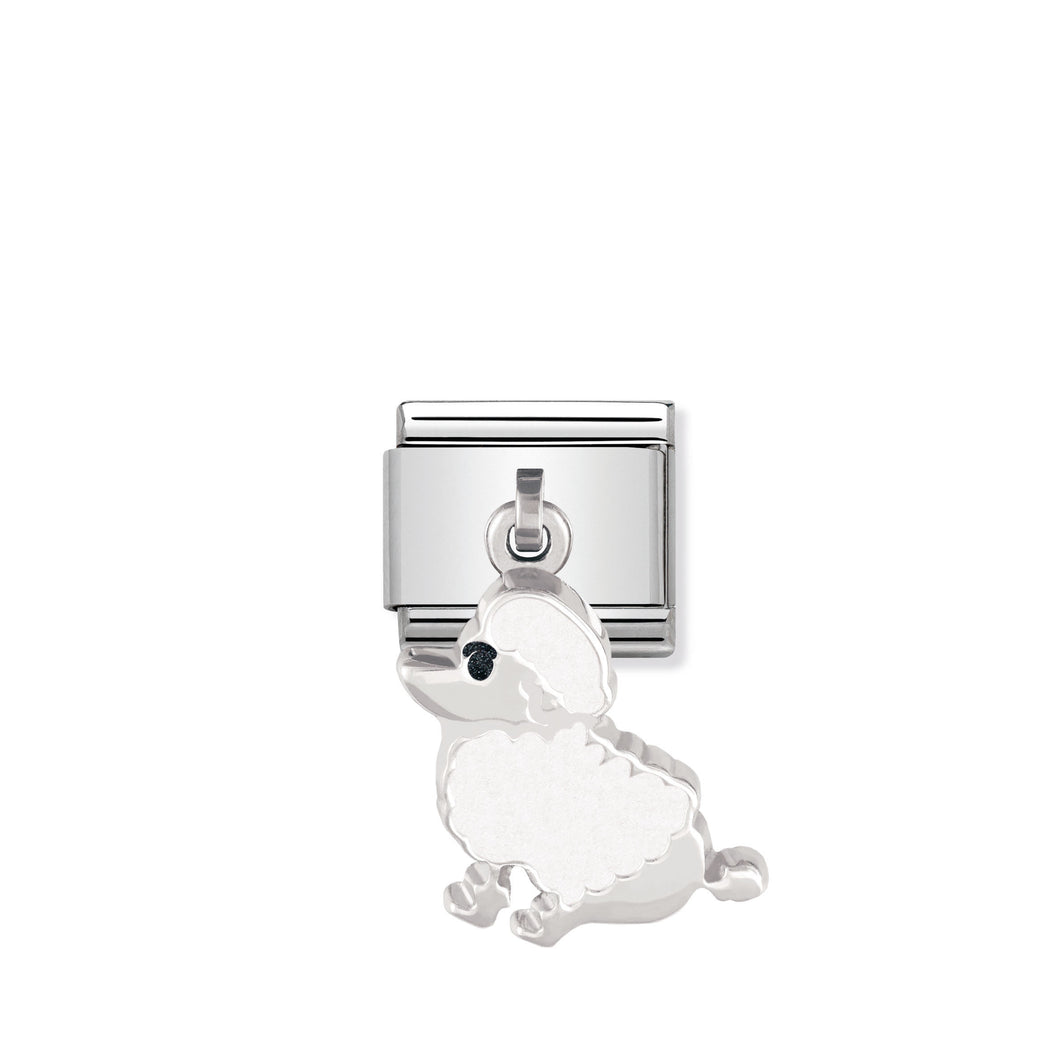 COMPOSABLE CLASSIC LINK 031700/09 WHITE POODLE CHARM IN SILVER AND ENAMEL
