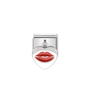 COMPOSABLE CLASSIC LINK 031700/24 KISS IN HEART CHARM IN SILVER AND ENAMEL