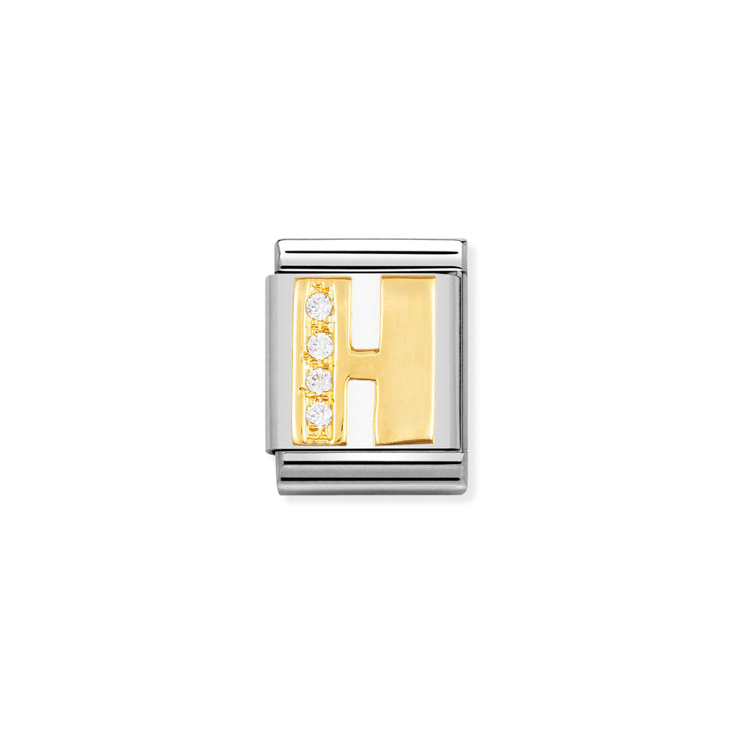 COMPOSABLE <STRONG>BIG LINK</STRONG> 032301/08 LETTER H IN 18K GOLD AND CZ