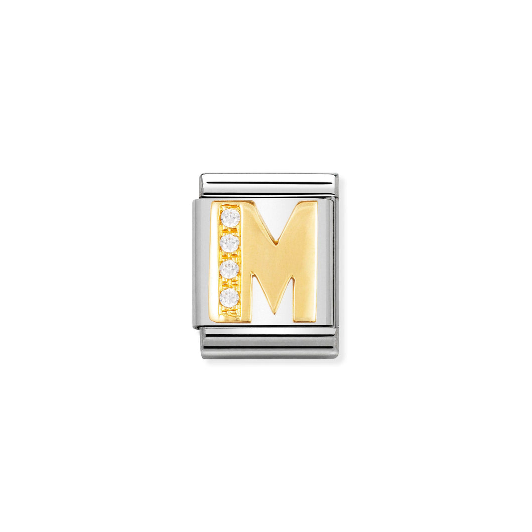 COMPOSABLE <STRONG>BIG LINK</STRONG> 032301/13 LETTER M IN 18K GOLD AND CZ