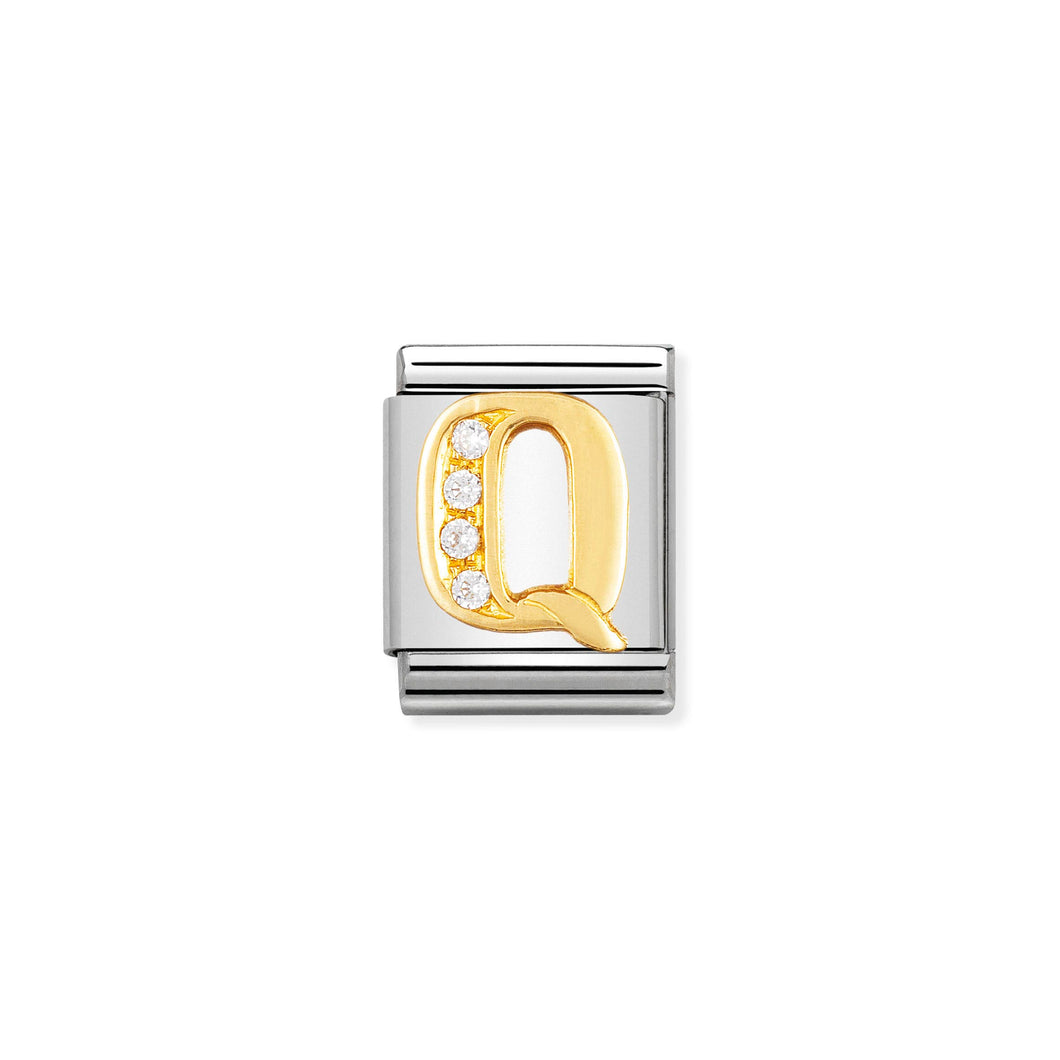 COMPOSABLE <STRONG>BIG LINK</STRONG> 032301/17 LETTER Q IN 18K GOLD AND CZ