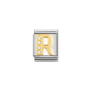 COMPOSABLE <STRONG>BIG LINK</STRONG> 032301/18 LETTER R IN 18K GOLD AND CZ