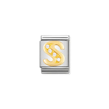 Load image into Gallery viewer, COMPOSABLE &lt;STRONG&gt;BIG LINK&lt;/STRONG&gt; 032301/19 LETTER S IN 18K GOLD AND CZ
