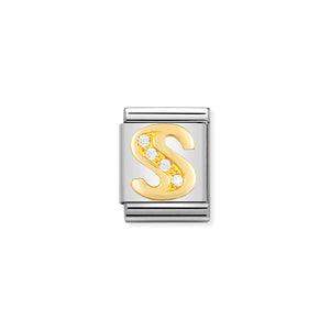 COMPOSABLE <STRONG>BIG LINK</STRONG> 032301/19 LETTER S IN 18K GOLD AND CZ