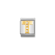 Load image into Gallery viewer, COMPOSABLE &lt;STRONG&gt;BIG LINK&lt;/STRONG&gt; 032301/20 LETTER T IN 18K GOLD AND CZ
