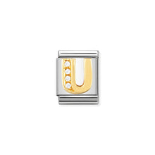 Load image into Gallery viewer, COMPOSABLE &lt;STRONG&gt;BIG LINK&lt;/STRONG&gt; 032301/21 LETTER U IN 18K GOLD AND CZ
