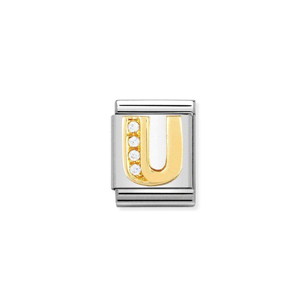 COMPOSABLE <STRONG>BIG LINK</STRONG> 032301/21 LETTER U IN 18K GOLD AND CZ