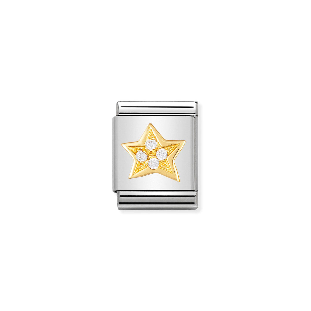 COMPOSABLE <STRONG>BIG LINK</STRONG> 032307/01 WHITE STAR IN 18K GOLD AND CZ