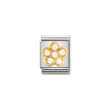 Load image into Gallery viewer, COMPOSABLE &lt;STRONG&gt;BIG LINK&lt;/STRONG&gt; 032308/18 WHITE FLOWER IN 18K GOLD AND CZ
