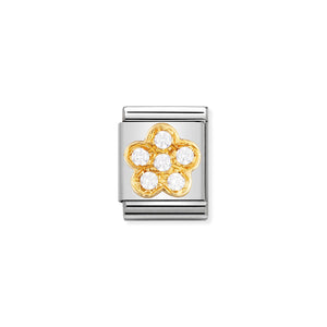 COMPOSABLE <STRONG>BIG LINK</STRONG> 032308/18 WHITE FLOWER IN 18K GOLD AND CZ
