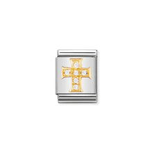 Load image into Gallery viewer, COMPOSABLE &lt;STRONG&gt;BIG LINK&lt;/STRONG&gt; 032313/01 WHITE CROSS IN 18K GOLD AND CZ
