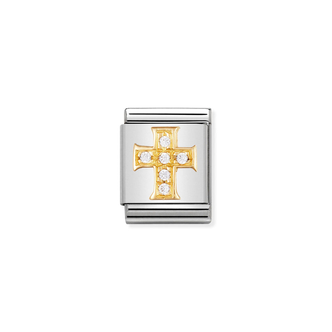 COMPOSABLE <STRONG>BIG LINK</STRONG> 032313/01 WHITE CROSS IN 18K GOLD AND CZ
