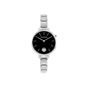 WATCH 076033/012 STAINLESS STEEL & ROUND SUNRAY BLACK DIAL WITH CZ