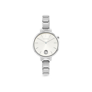 WATCH 076033/017 STAINLESS STEEL & ROUND SUNRAY SILVER DIAL WITH CZ