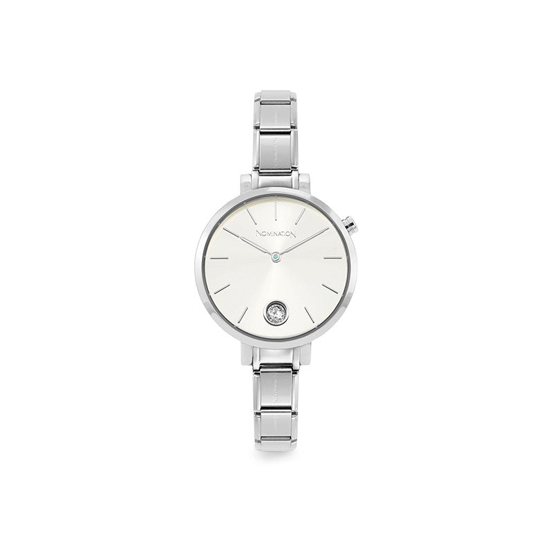 WATCH 076033/017 STAINLESS STEEL & ROUND SUNRAY SILVER DIAL WITH CZ