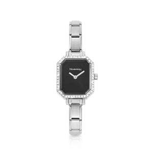 WATCH PARIS 076036/012 STAINLESS STEEL & RECTANGLE BLACK DIAL WITH CZ