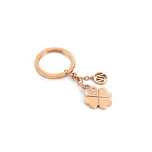 Load image into Gallery viewer, KEYRING 131703/002 FOUR-LEAF CLOVER ROSE GOLD STAINLESS STEEL &amp; CRYSTALS
