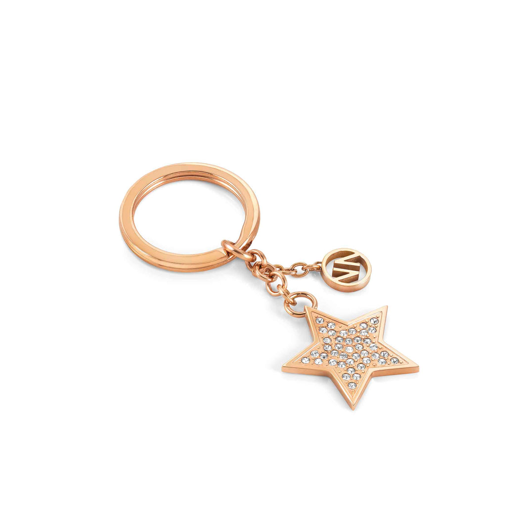 KEYRING 131703/008 STAR ROSE GOLD STAINLESS STEEL & CRYSTALS