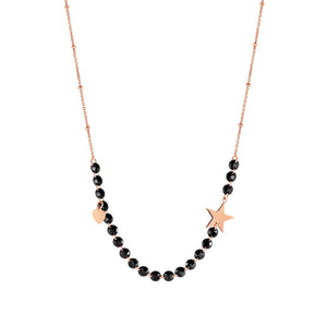 MELODIE BLACK CRYSTAL ROSE GOLD NECKLACE 147701/022 HEART