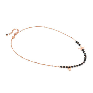 MELODIE BLACK CRYSTAL ROSE GOLD NECKLACE 147701/022 HEART