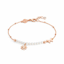 Load image into Gallery viewer, MELODIE WHITE CRYSTAL PEARL BRACELET 147710/061 WITH ROSE GOLD FLOWER
