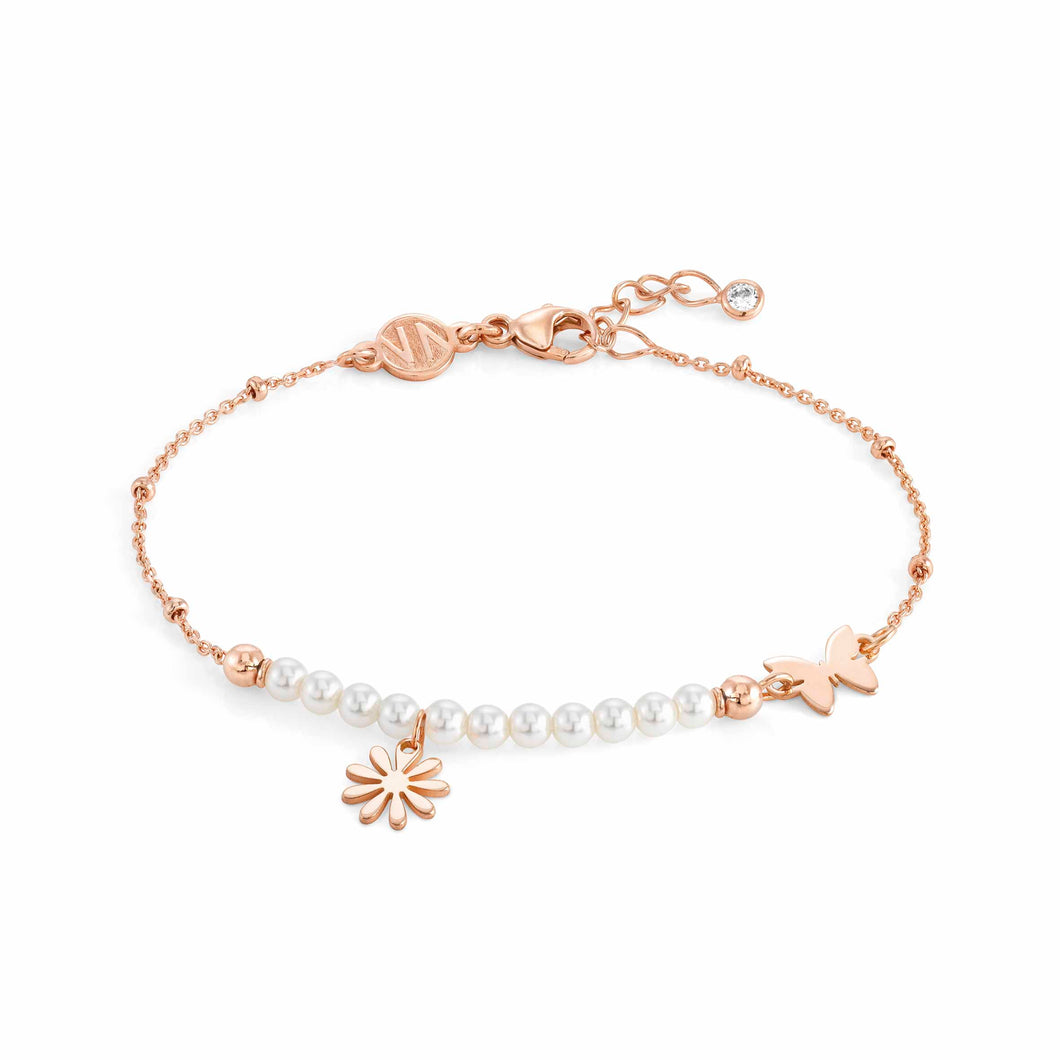MELODIE WHITE CRYSTAL PEARL BRACELET 147710/061 WITH ROSE GOLD FLOWER