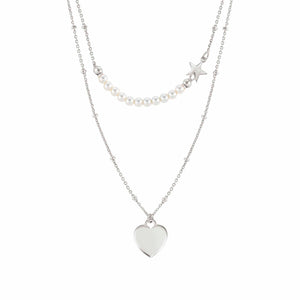 MELODIE WHITE CRYSTAL PEARL NECKLACE 147711/001 HEART