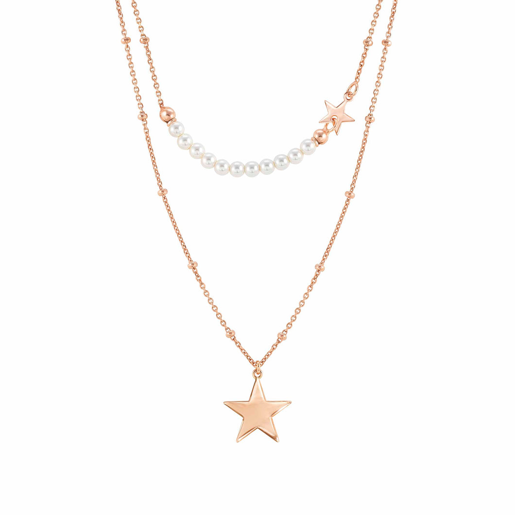 MELODIE WHITE CRYSTAL PEARL NECKLACE 147711/033 WITH ROSE GOLD STAR