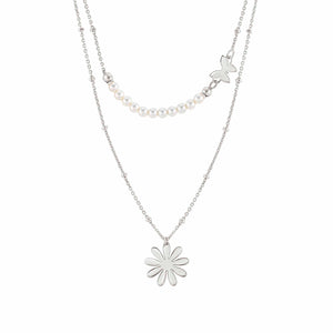 MELODIE WHITE CRYSTAL PEARL NECKLACE 147711/060 FLOWER