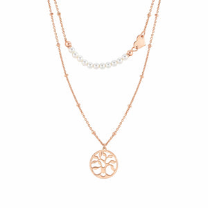 MELODIE WHITE CRYSTAL PEARL NECKLACE 147711/063 WITH ROSE GOLD TREE