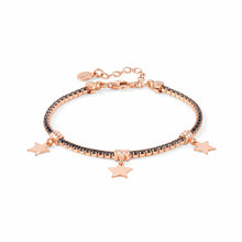 Load image into Gallery viewer, CHIC &amp; CHARM BLACK CZ BRACELET 148600/033 WITH ROSE GOLD STAR PENDANTS
