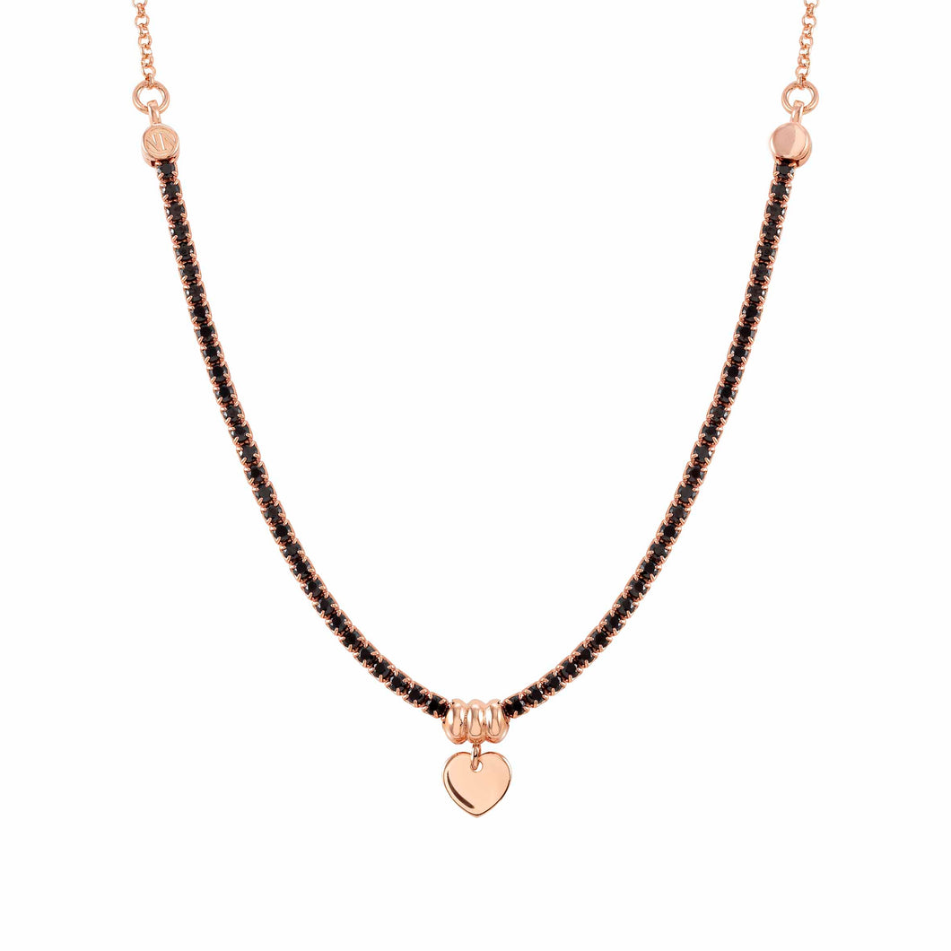 CHIC & CHARM BLACK CZ NECKLACE 148602/002 WITH ROSE GOLD HEART