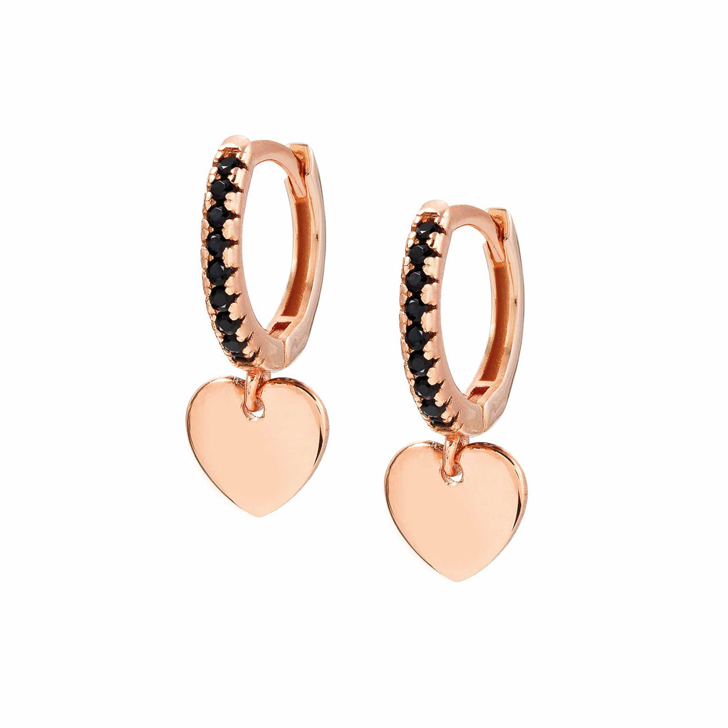 CHIC & CHARM BLACK CZ EARRING 148604/002 WITH ROSE GOLD HEART PENDANT