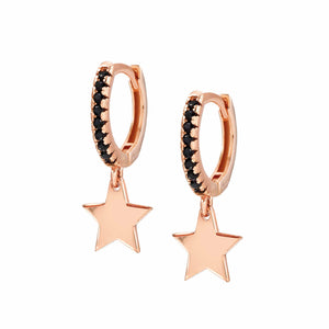 CHIC & CHARM BLACK CZ EARRINGS 148604/033 WITH ROSE GOLD STAR PENDANT