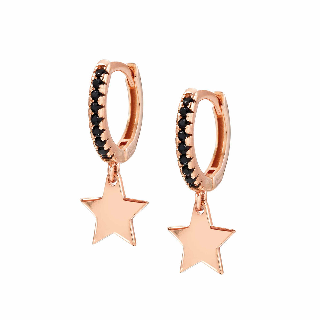 CHIC & CHARM BLACK CZ EARRINGS 148604/033 WITH ROSE GOLD STAR PENDANT