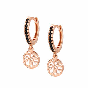 CHIC & CHARM BLACK CZ EARRINGS 148604/042 WITH ROSE GOLD TREE PENDANT